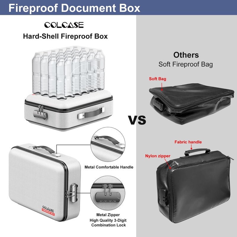 COLCASE Fireproof Document Box, Hard Case Fireproof File Organizer with Lock Hard-Shell Design Fireproof Water Resistant Safe Box for Important Documents Certificates Laptop Passports Gray - Image 3